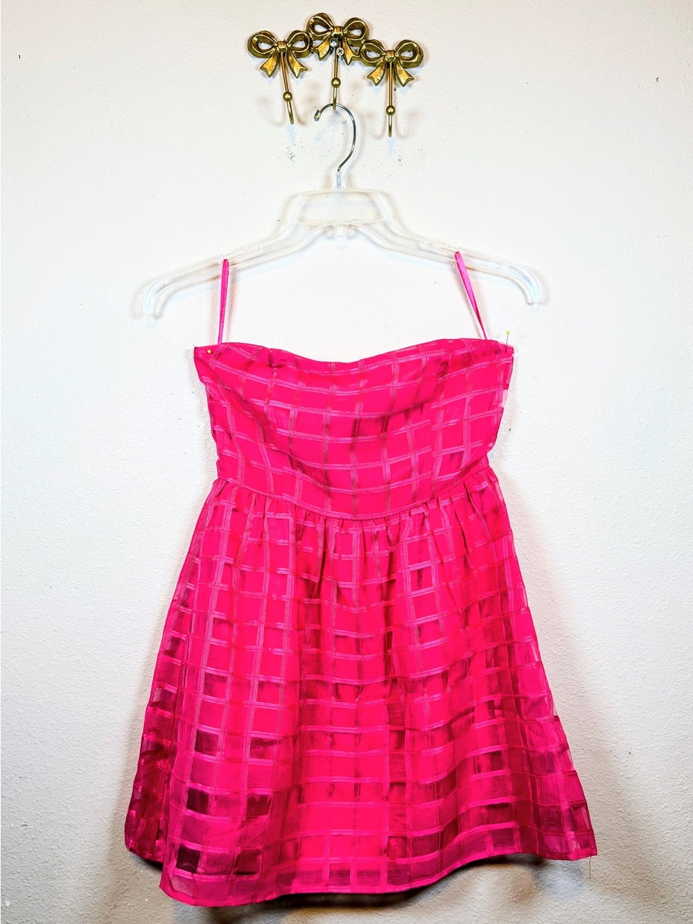 Ya Los Angeles Strapless Fuchsia Grid-Texture Party Dress. Size L